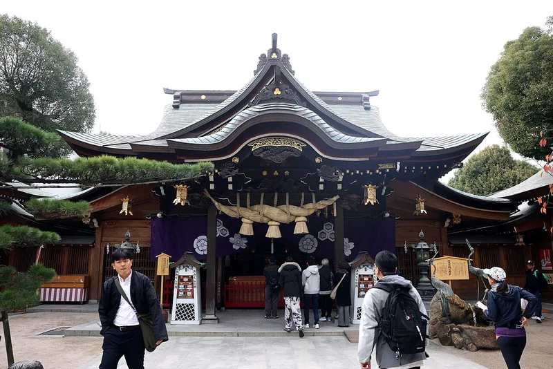 The decorated entrance to Kushida Shrine in Hakata
