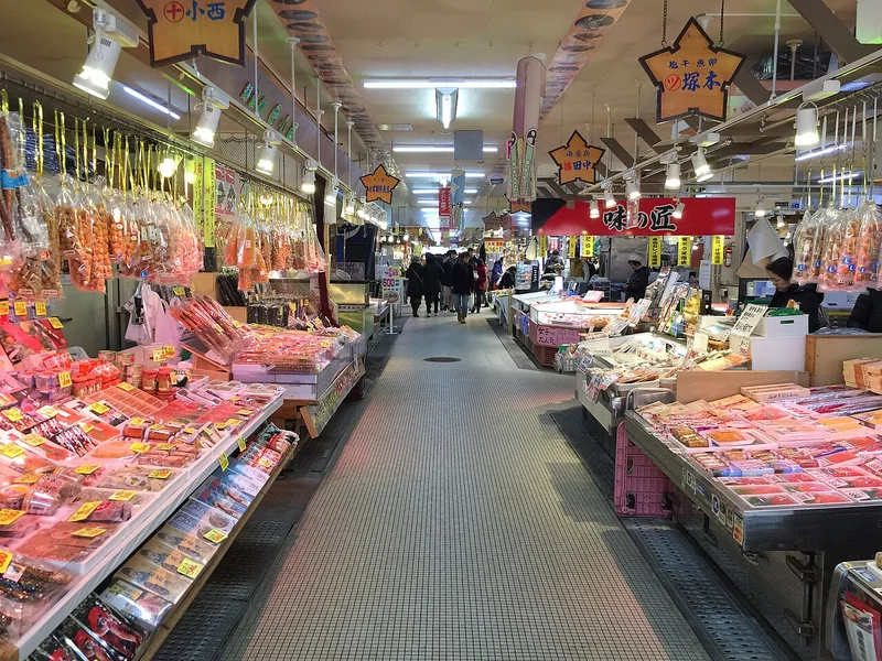 Seafood stalls at Hakodate Morning Market