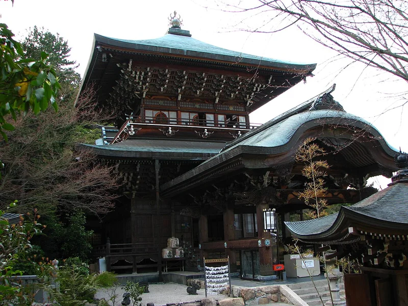 Ornate temple roofs and buildings at Daisho-in on Miyajima
