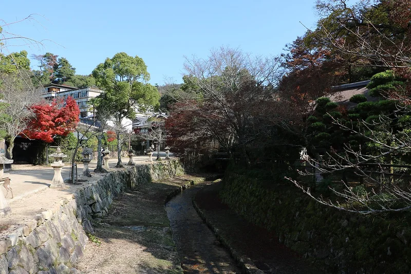 The rocky Momijidani River and autumn trees on Miyajima