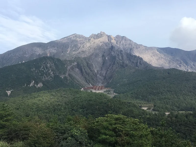The rocky slopes of Sakurajima viewed from Yunohira Observatory