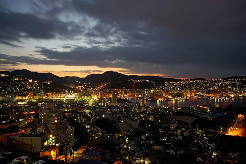 Nagasaki’s city lights seen from the slopes of Mount Inasa
