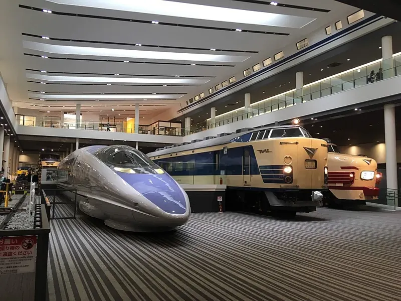 Historic trains inside the Kyoto Railway Museum
