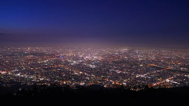 Sapporo’s evening lights seen from Mount Moiwa