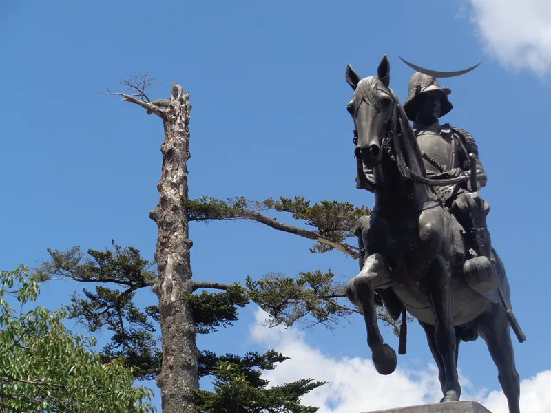 Date Masamune’s horseback statue at the Sendai Castle site