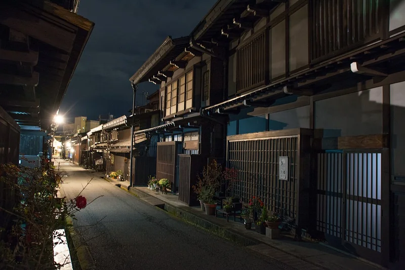 Takayama’s traditional streets after dark