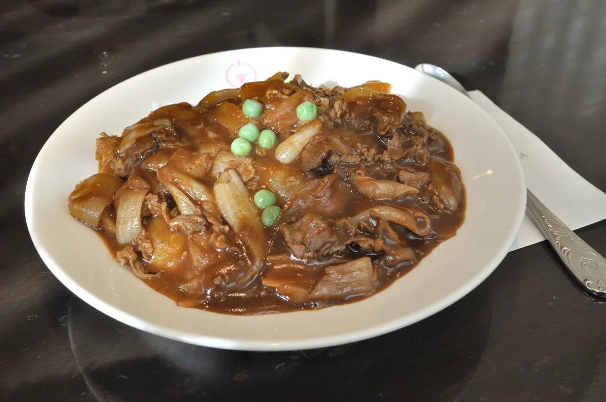 Hayashi rice with a beef-and-onion sauce.
