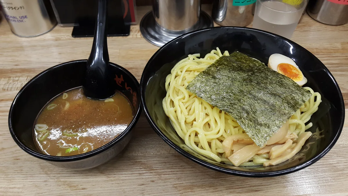 Tsukemen, with noodles beside a separate dipping broth.