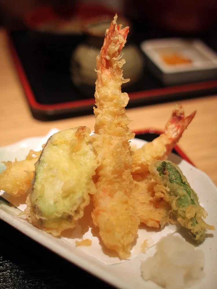 Prawn and vegetable tempura.