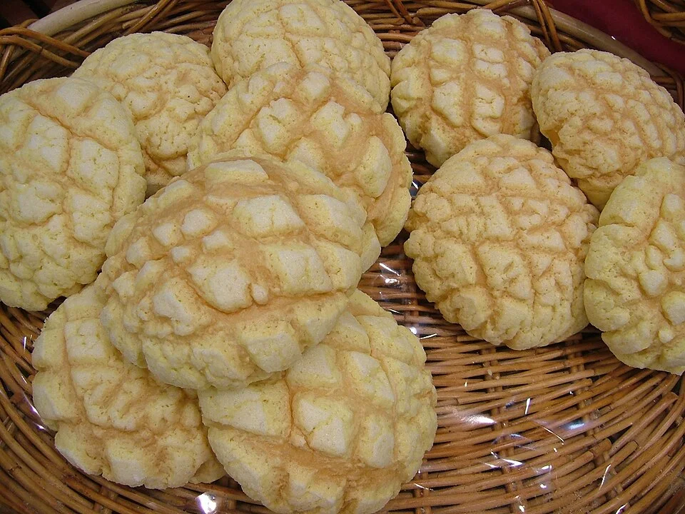 Melonpan with its patterned, biscuit-like surface.