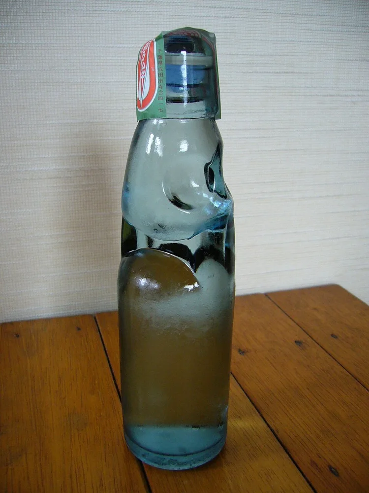 A bottle of ramune soft drink.