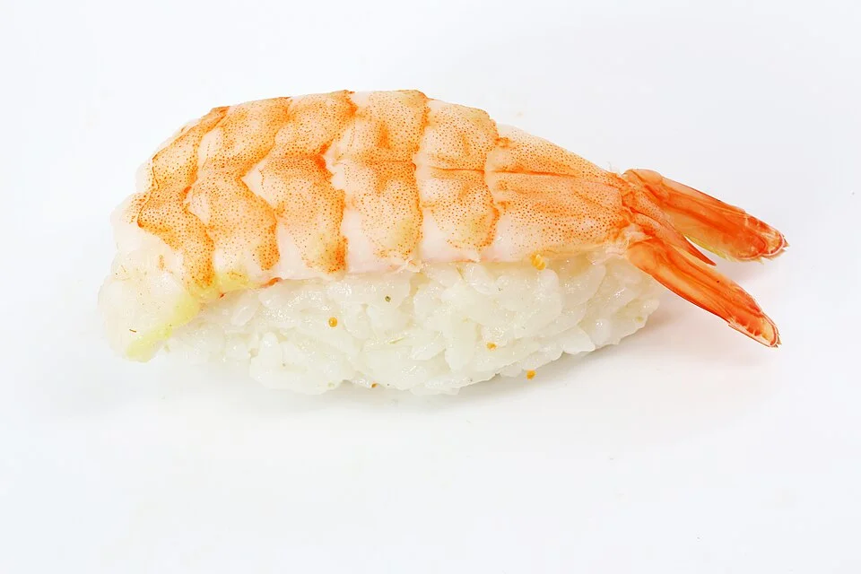 Cooked-prawn nigiri sushi.