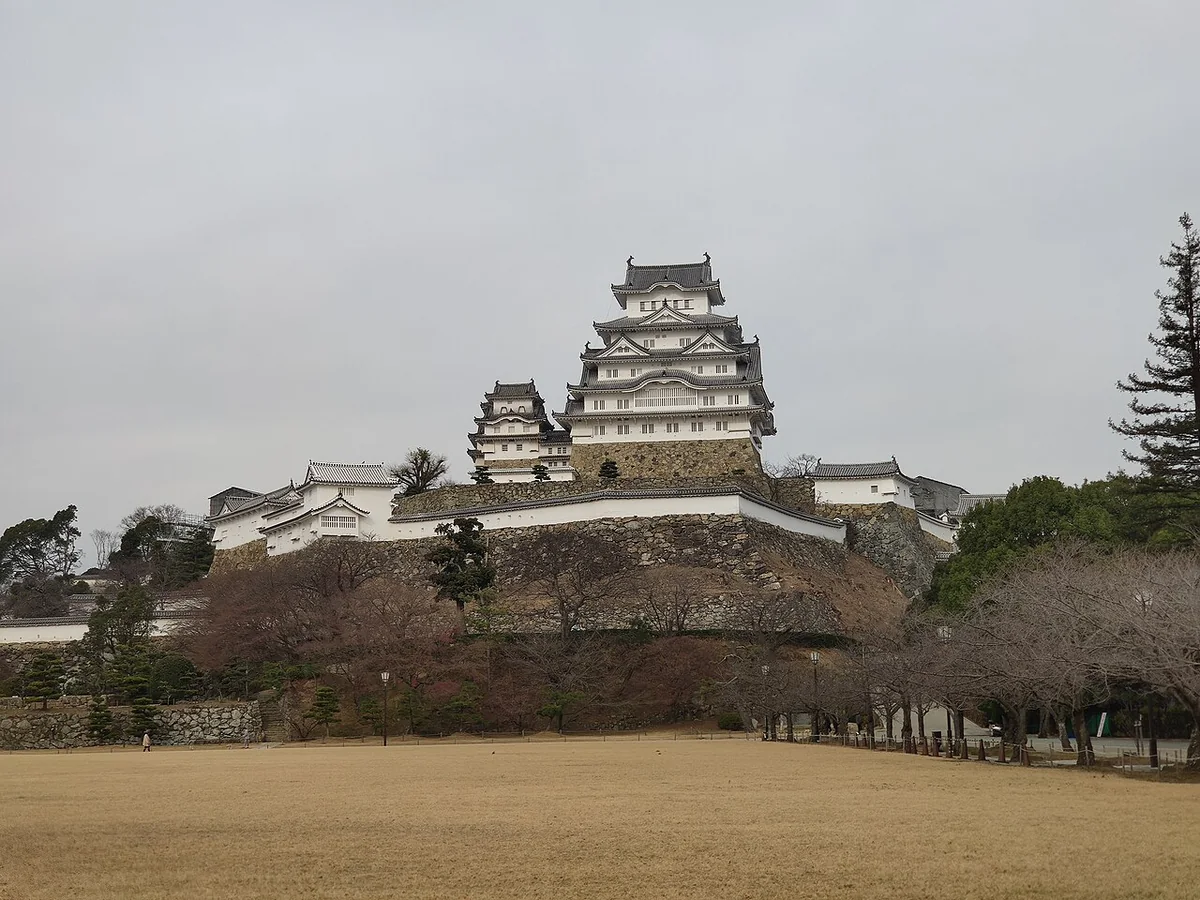 Himeji Castle’s white keep above its stone foundations