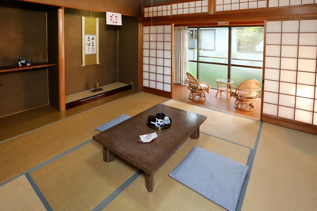 Japanese tatami room at Komyo-in temple lodging in Koyasan