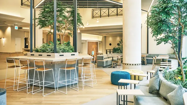The bright lobby lounge at Prince Smart Inn Nagoya Sakae