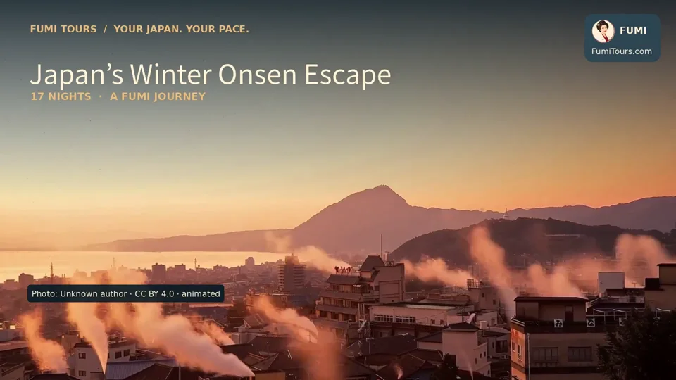 The illustrated opening of the Fumi winter onsen escape film