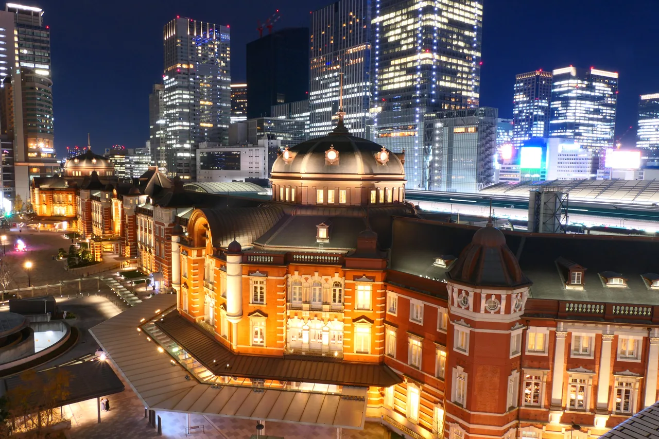 Tokyo Station Marunouchi building illuminated after dark