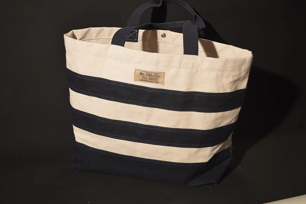 A striped canvas tote