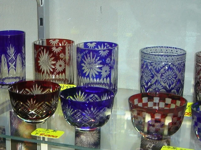 A display of Edo-kiriko cut glass