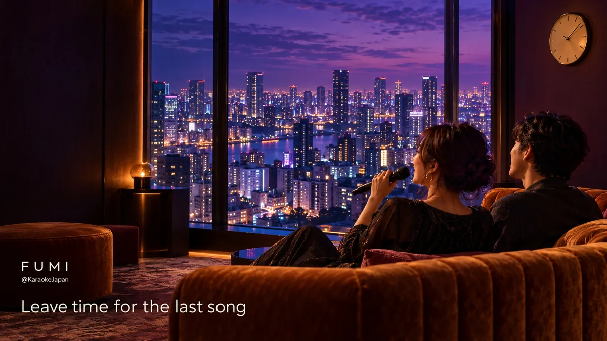 Fumi illustration: Friends sharing a final duet beside a city view