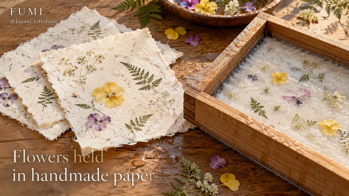 Illustration Fumi de papier japonais artisanal et de cartes fleuries