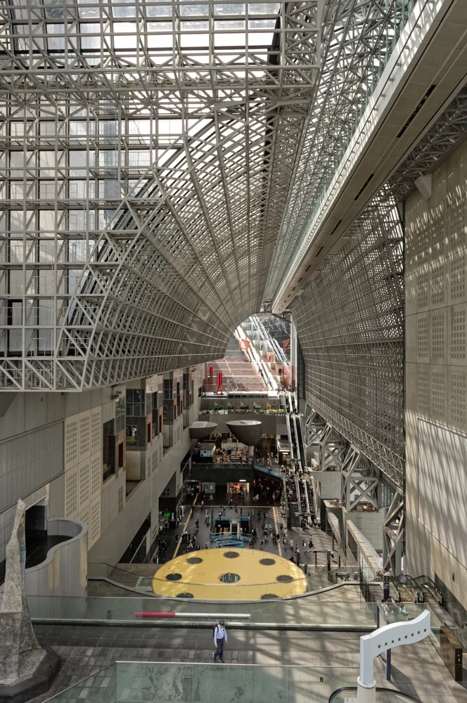 Kyoto Station’s tall atrium and public concourse.